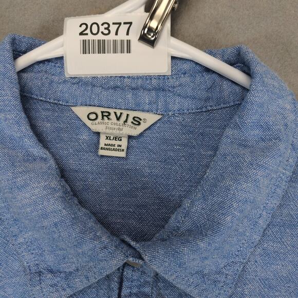 Orvis Women's XL Blue Linen Blend Button Up Shirt, Pearl Buttons Coastal Beachy - Picture 2 of 6